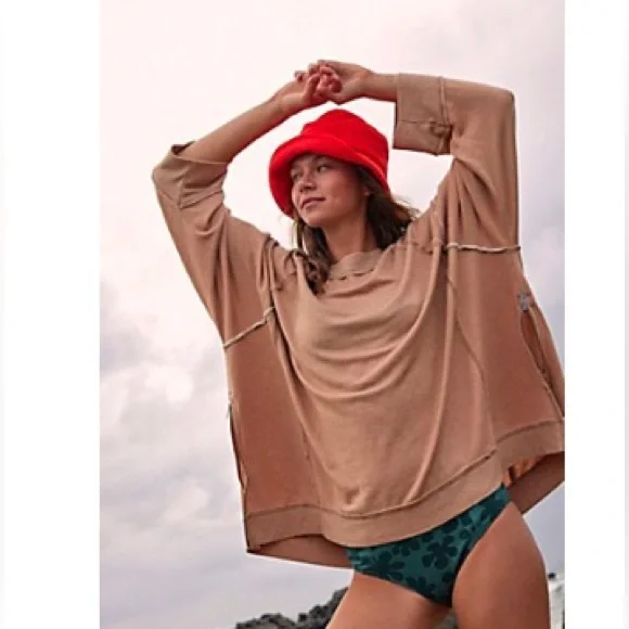 Free people sun seeker sweatshirt color seashell size l - Picture 1 of 4